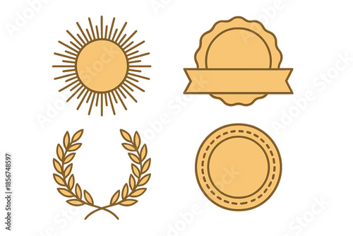 Set of four golden award emblems on a gradient background