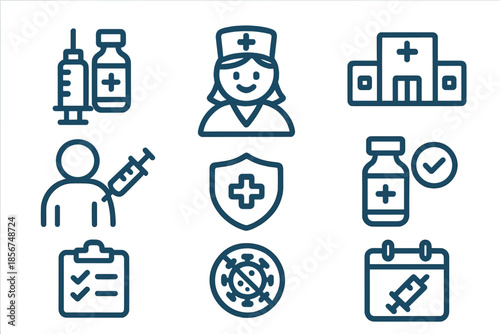 Healthcare and Vaccination Icons Set on Gradient Background