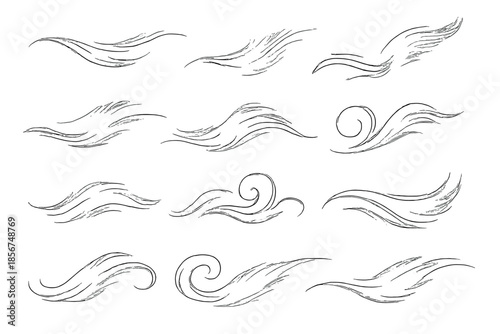Stylized wisps and swirls on a grey background