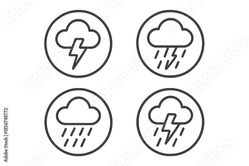 Set of four dark grey weather icons with embossed effect
