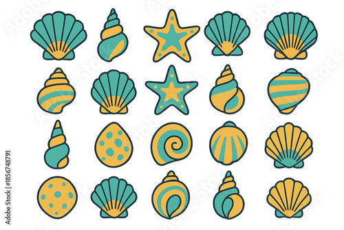 Colorful Seashell and Starfish Icons