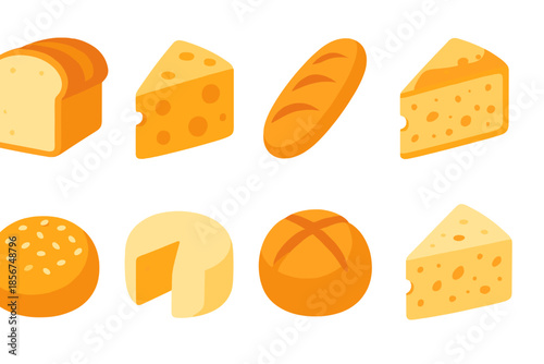 Collection of Isometric Bakery and Cheese Items