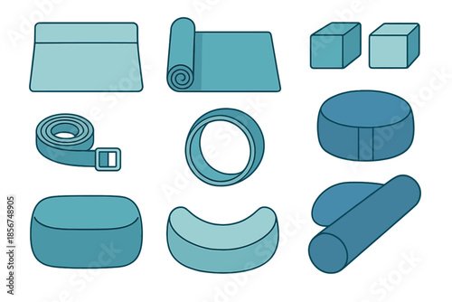 Yoga and Pilates Equipment Icons on Dark Background