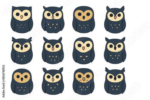 Collection of Cute Cartoon Owls with Big Eyes