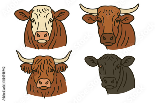 Four Cow Heads - Graphic Art on Textured Background