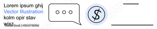 Banking, online transactions, financial advice, digital communication, fintech tools, money management. Speech bubble and dollar sign icon. Banking and online transactions theme