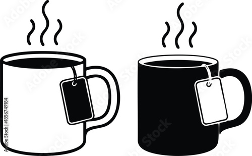 Steaming Tea Mug Outline and Silhouette Icons, Steaming Tea Mug, Outline and Silhouette, silhouette, illustration, vector