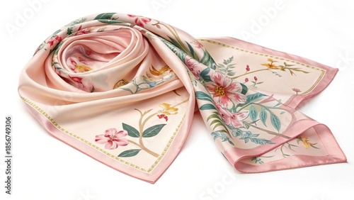 Elegant pink floral silk scarf with gold accents