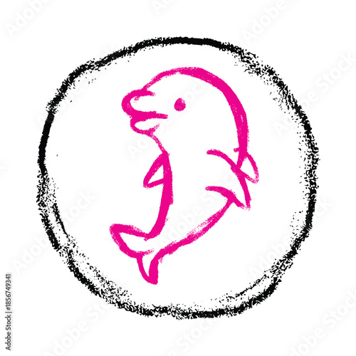 Style "children's hand drawing" multi-colored rooster in profile. Sticker animal to children