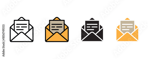 Email icon with document icon set vector on white background. communication, digital, message, envelope, mail symbol. vector illustration.
