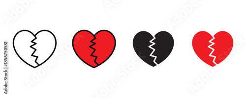 Broken heart icon set vector on white background. sadness, depression, heartbreak, emotion, feelings, relationship love symbol. vector illustration.
