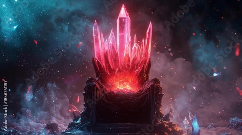 Glowing Red Crystal Throne in a Mystical Fantasy Realm