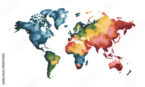 Artistic watercolor world map illustration with soft colors
  vector illustration, easily editable. 