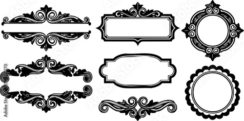 Vintage ornamental frames set with intricate floral and swirl design elements for decorative vector graphic use