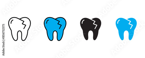 Dental health cracked tooth icon set vector on white background. broken tooth, dental care, cracked teeth symbol. vector illustration.