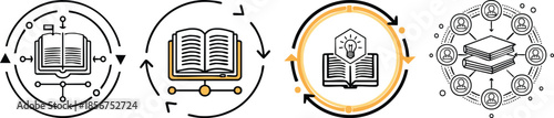 Knowledge sharing icon with bold outline representing learning education communication and information exchange