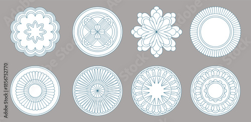 Ornamental circular mandala patterns set, decorative geometric rosettes, elegant line art vector collection design