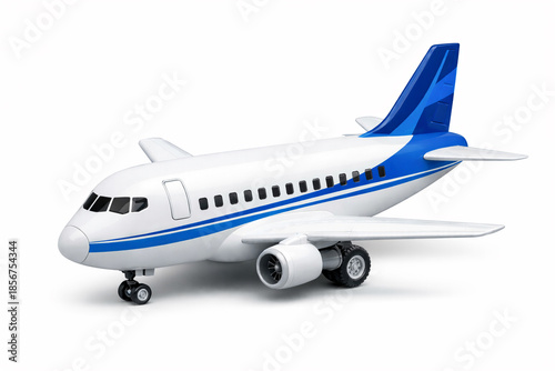 Toy commercial passenger airplane isolated on white background