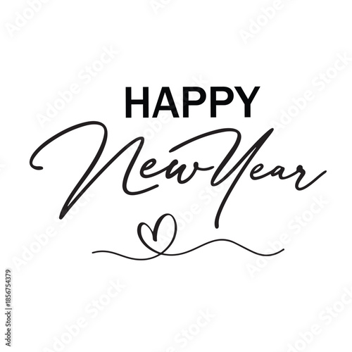 Bold Black Modern Brush Script Handwritten Happy New Year Text