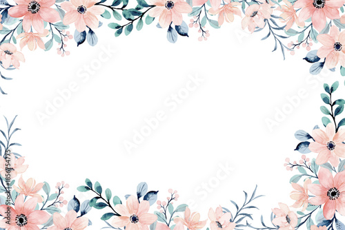 Flower watercolor frame for wedding, birthday, card, background, invitation, wallpaper, sticker, decoration etc.
