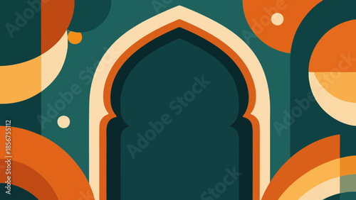 Modern Abstract Islamic Arch Window with Geometric Arabesque Pattern