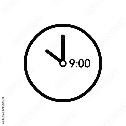 A black and white clock illustration at nine o'clock