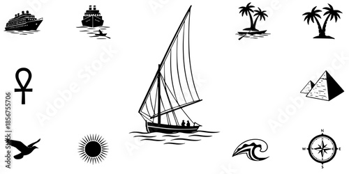 Nile River Felucca Sailing Boat Vector Silhouette
