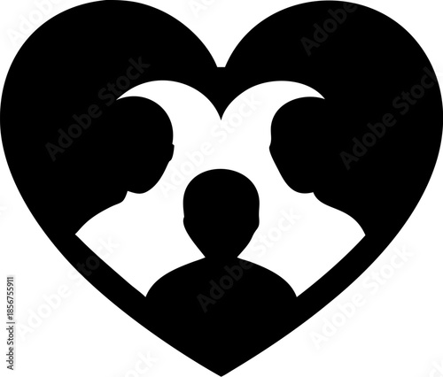 Family silhouette inside heart shape vector illustration representing parents and child love protection and unity against transparent backdrop