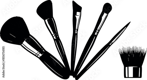 Makeup brushes set vector illustration with different brush shapes and sizes for cosmetic application and beauty routine