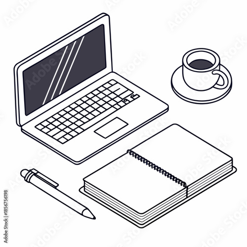 Workstation setup with laptop and notebook