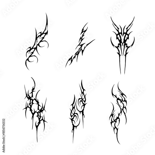 Canvastavla Set of neo tribal cyber sigilism hand drawn symmetrical shapes vector design iso
