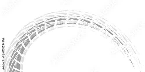 Tire track. Car, bike, motorcycle tyre mark with grunge effect isolated on white background. Wheel footprint on the road. Top view of rubber protector mark