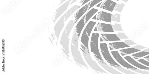 Tire track. Car, bike, motorcycle tyre mark with grunge effect isolated on white background. Wheel footprint on the road. Top view of rubber protector mark. vector