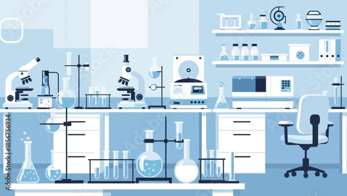 Vector illustration of a scientific research laboratory interior.
