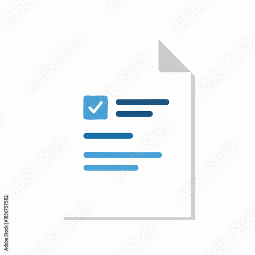 A document with a checkmark and lines, with a simple design