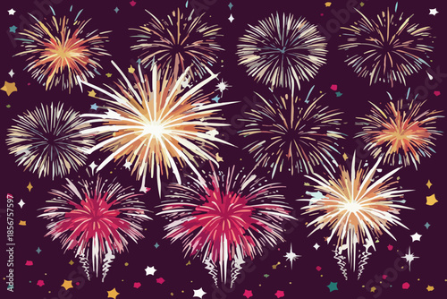 Colorful fireworks display in the night sky for celebration and party