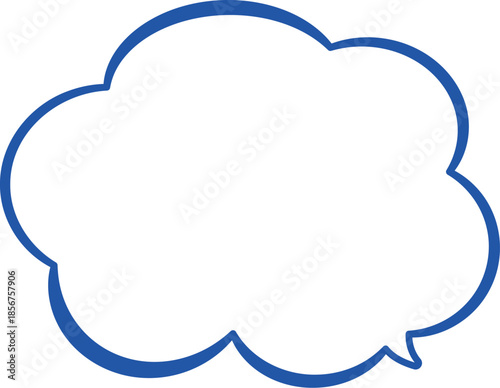 青い縁取りの雲の形をしたふきだし。広いテキストスペースで使いやすい。