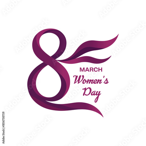 Purple Ribbon Number 8 Graphic for International Women's Day with Elegant Typography