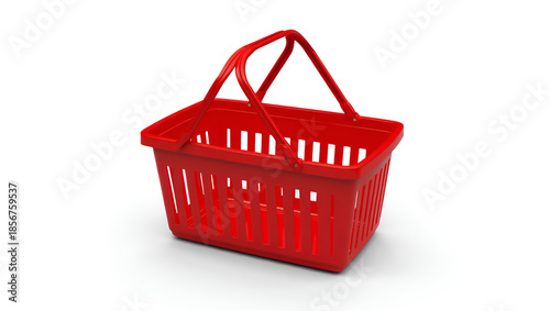 Vibrant red plastic shopping basket with handles for grocery and retail use