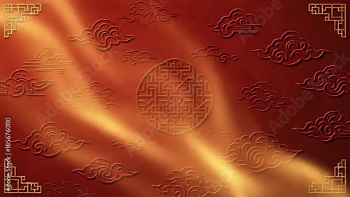 Vibrant Chinese New Year Celebration Background with Elegant Golden Lines for CNY Festivities and Luxury Product Display