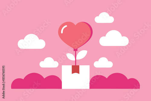 Heart Balloon Carrying Gift Paper Cutout Illustration