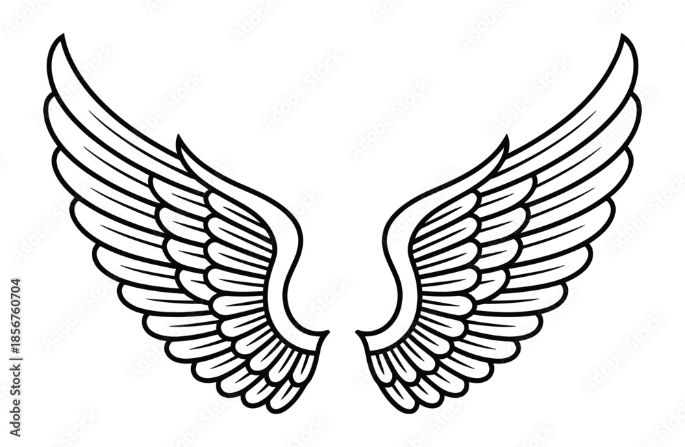Obraz premium Pair of elegant spread wings vector illustration isolated on white background