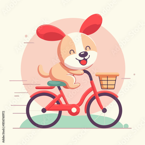 flat illustration of a dog riding a bicycle