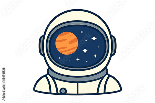 Astronaut helmet with planet and stars reflection