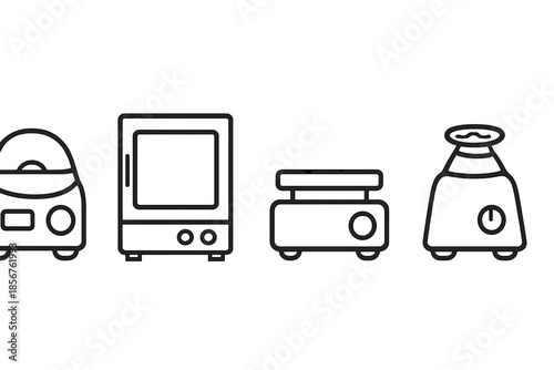 Line icons of kitchen appliances on a gray background