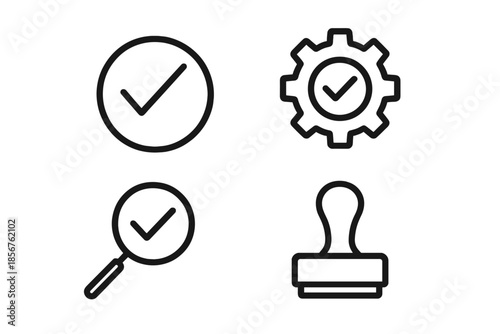 Four icons with checkmarks on a dark background