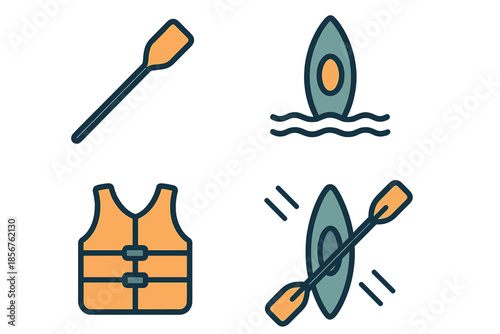 Kayaking icons on dark background