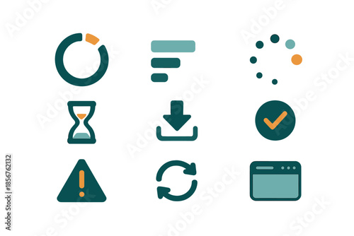 Set of nine glowing modern UI icons on a gradient background