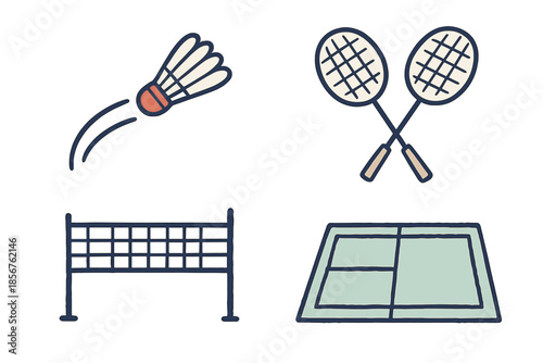Badminton Game Elements Icon Set