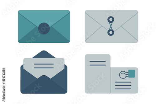 Set of four envelope icons on a dark background